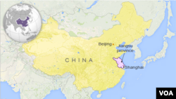 چین کے صوبے جیانگ سو کا نقشہ۔ 78 سالہ امریکی شہری جان شنگ وان لونگ کو اس صوبے کے شہر سوزو میں عمر قید کی سزا سنائی گئی ہے۔ 